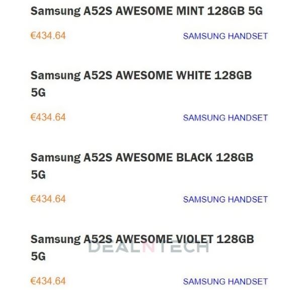 <br />
						Samsung Galaxy A52s появился на сайте европейского интернет-магазина: утечка раскрыла цену, память и цвета новинки<br />
					